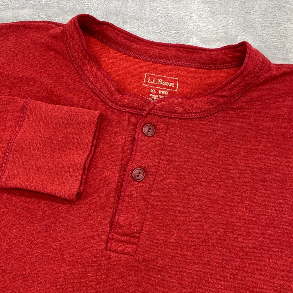 LL Bean Mens XL Red Wool Blend Dual Layer Henley Shirt Made in Canada